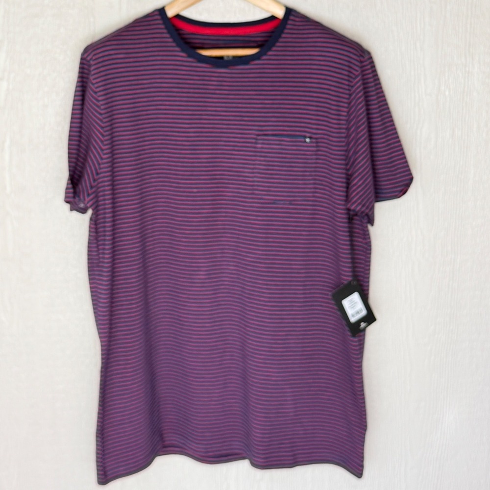 Rip Curl Gilligan Crew Mens Navy Red Striped Pocket T-Shirt  L New with Tags